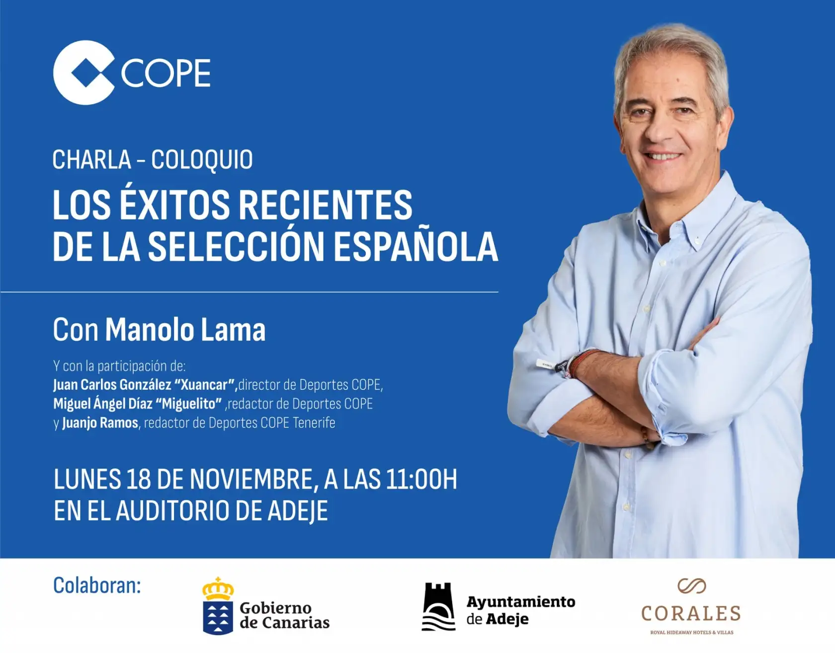 Manolo Lama en Adeje con la charla-coloquio "Los éxitos recientes de la Selección Española"